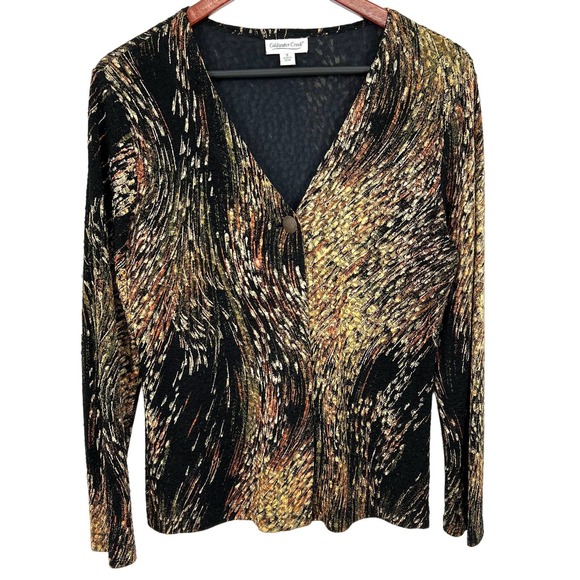 Coldwater Creek Tops - Coldwater Creek Womens Size Small Metallic Gold Long Sleeve Blouse Shirt Top